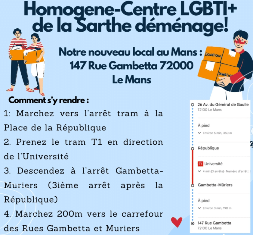 L’antenne du Mans d’Homogène Centre LGBTI de la Sarthe quitte son local actuel à la place des Comtes du Maine